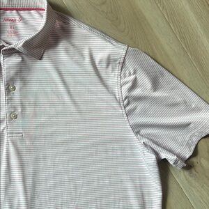 Johnnie-O pink striped performance polo